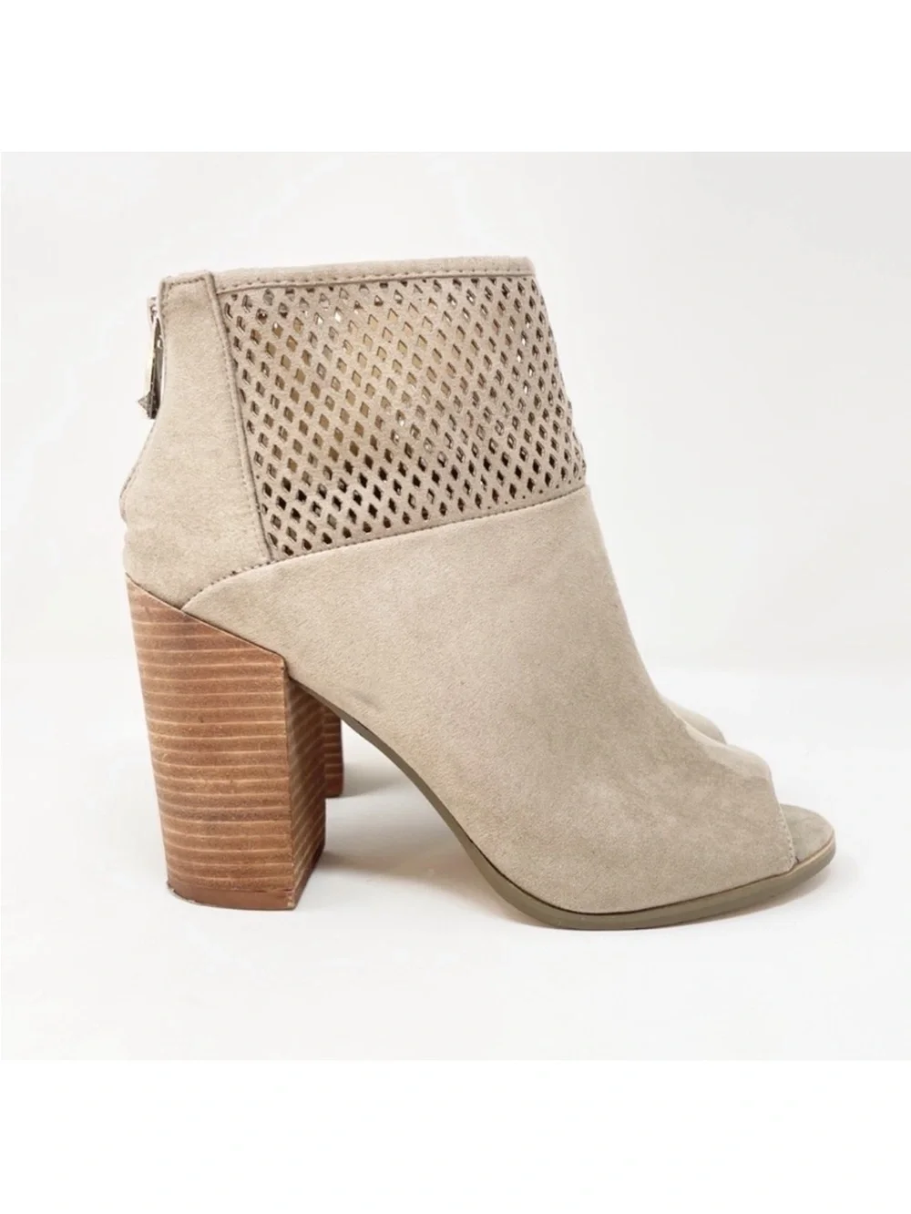 Report Barnack Grey Stacked Heeled Open Toe Cut Out Ankle Boot